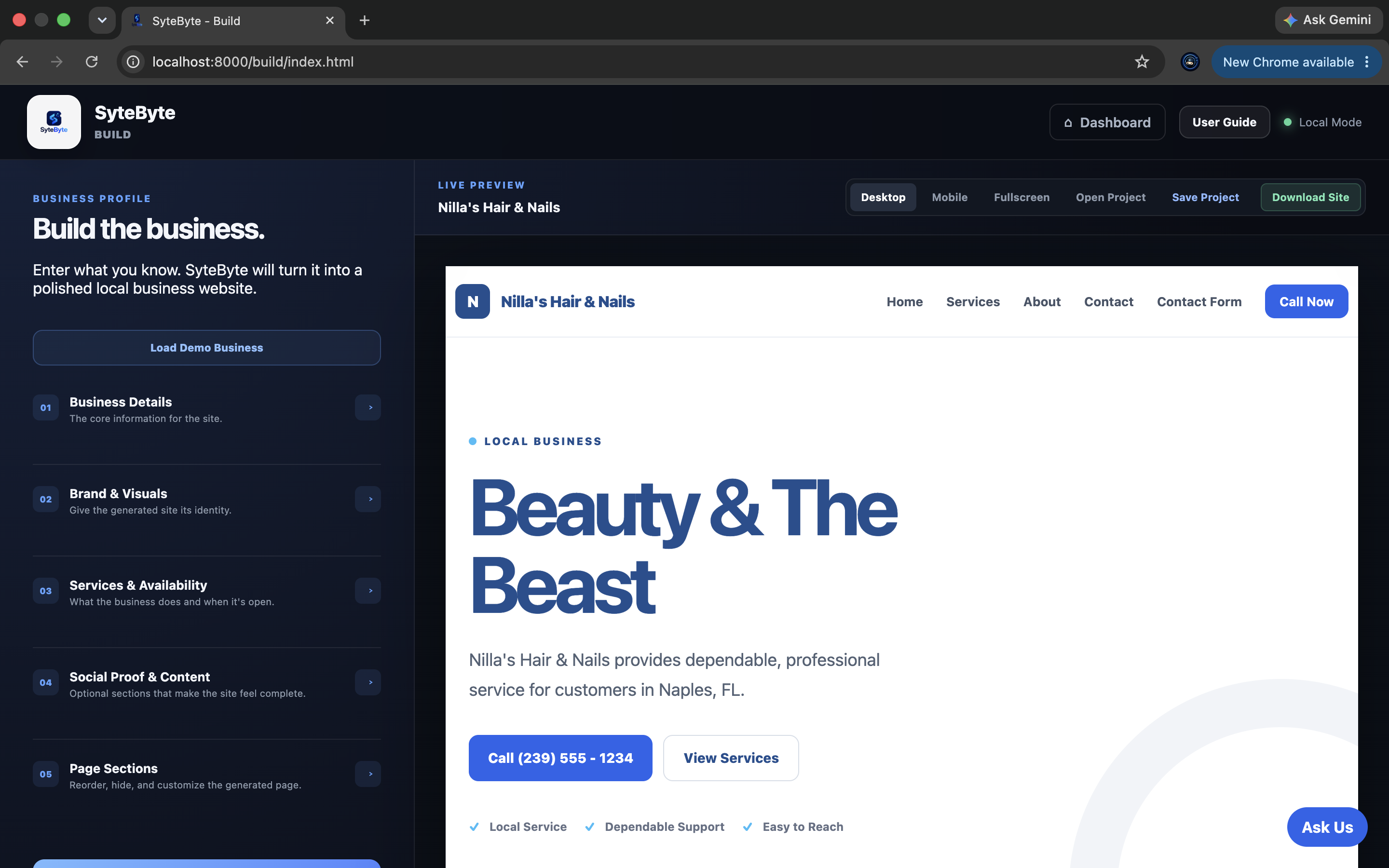 SyteByte Build website builder and live preview